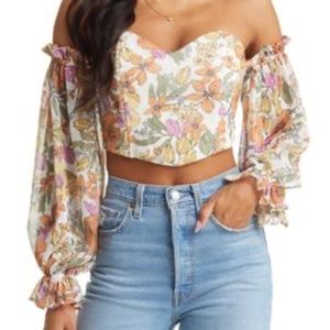 VICI Collection Floral Off the Shoulder Corset Crop Top
